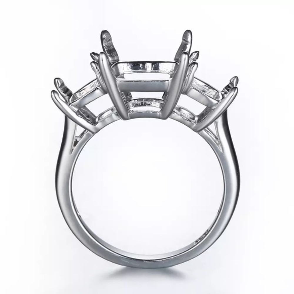 5.62-9.52Ct Three Stone Emerald Asscher White Sapphire Ring - Picture 11 of 15
